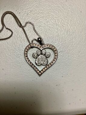Heart Paw Pendant Necklace with Crystals